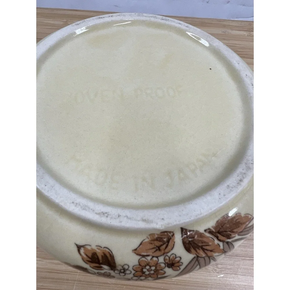 Vintage Stoneware Casserole Dish w Lid Wheat Floral Oven‎ Proof Japan
